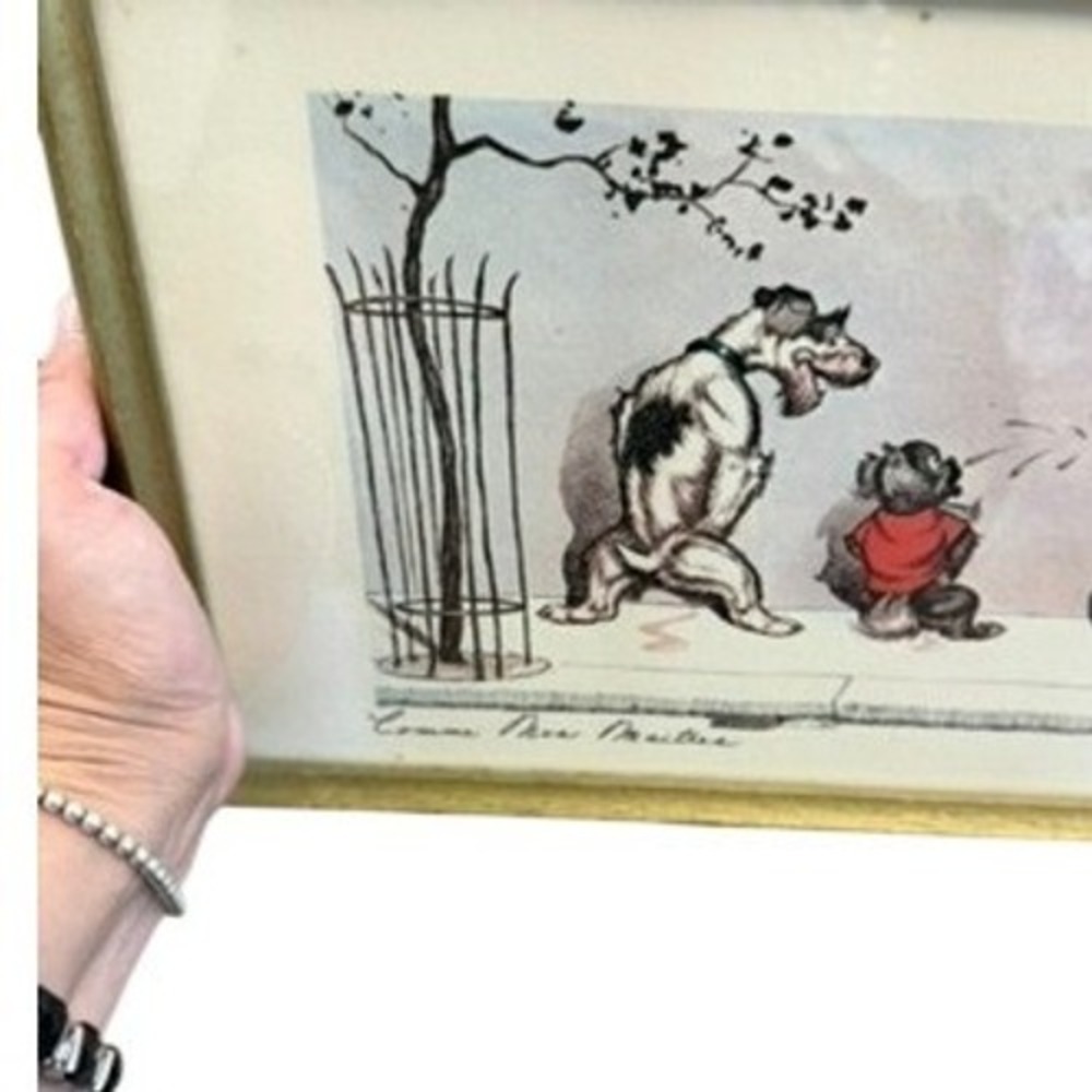 VTG Boris O'Klein Comme Nos Maitres Framed Print Dirty Dogs of Paris Art RARE - Picture 5 of 9